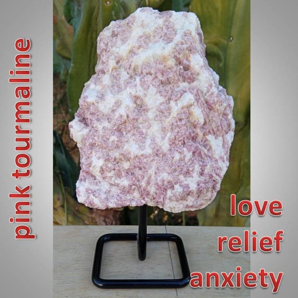 PINK TOURMALINE stone rock crystal on stand CHAKRA : love relief anxiety 01